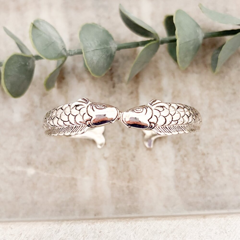925 Sterling Silver Cuff Bracelet Fish Bracelet Bangle Bracelet